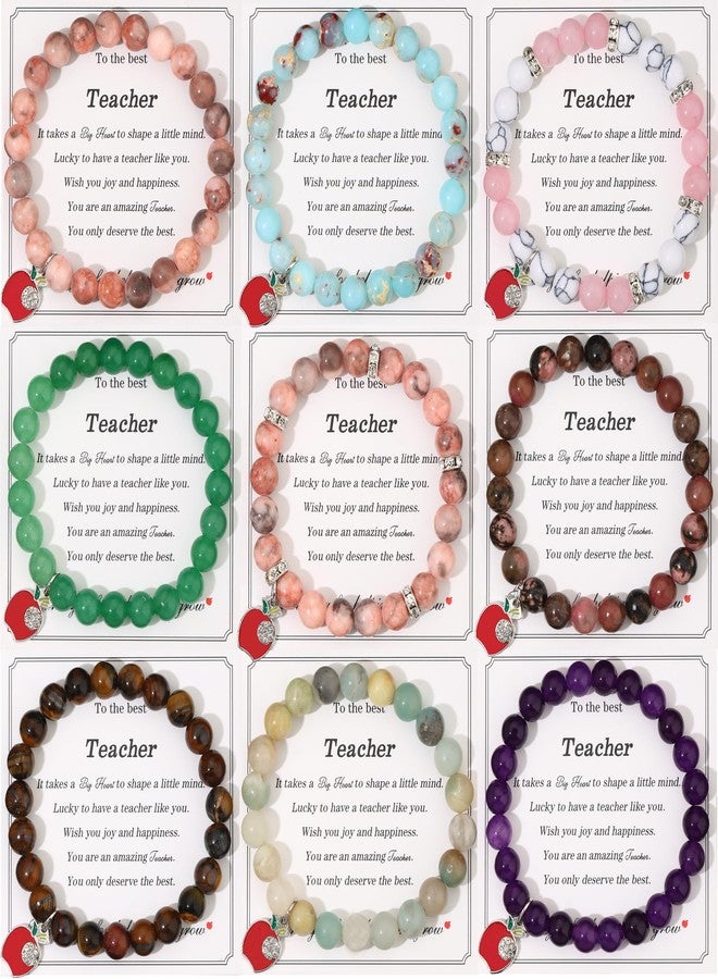 MOZAKA 9Pcs Teacher Appreciation Bracelets Gifts for Women Men, Natural Stone Teacher Appreciation Gift - Thank You Gift for Teachers - Image 1